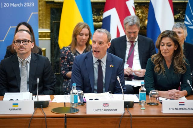 <p>Dominic Raab at the Lancaster House conference (Yui Mok/PA)</p>