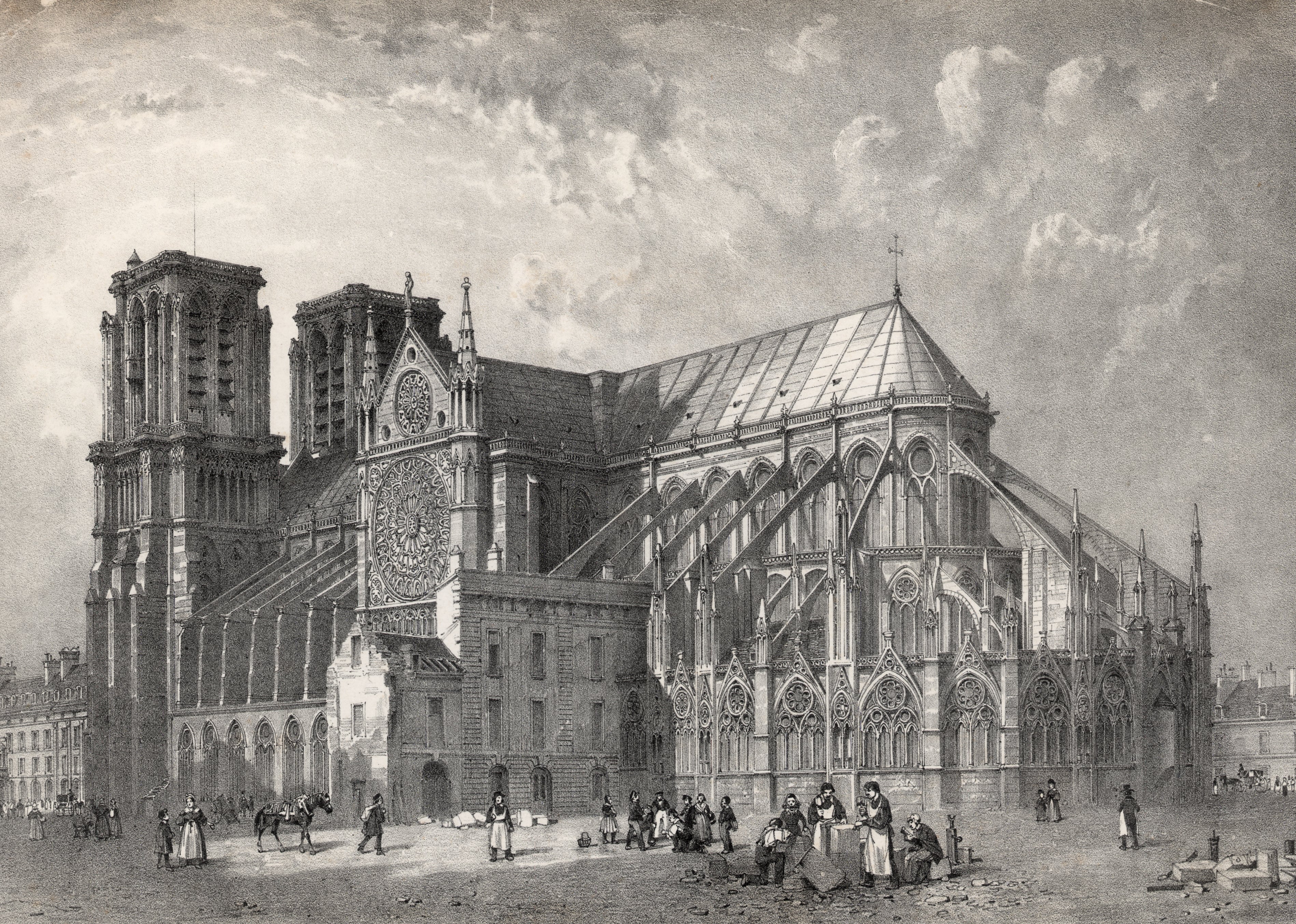 The Notre Dame spire was not added until the 19th century