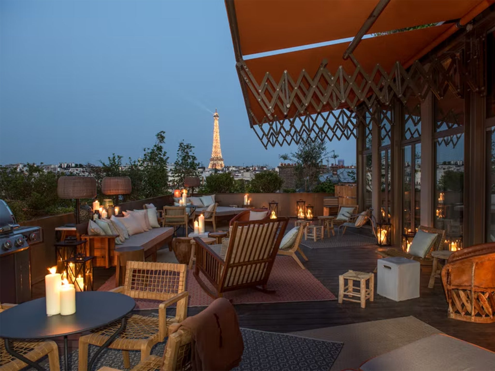 <p>Soak up the superb views of the Eiffel Tower on the rooftop of Brach Paris</p>