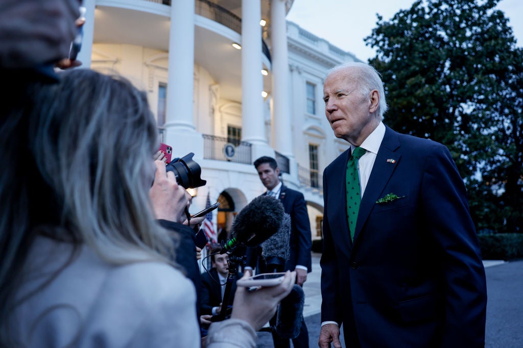 Joe Biden speaks to reporters at the White House