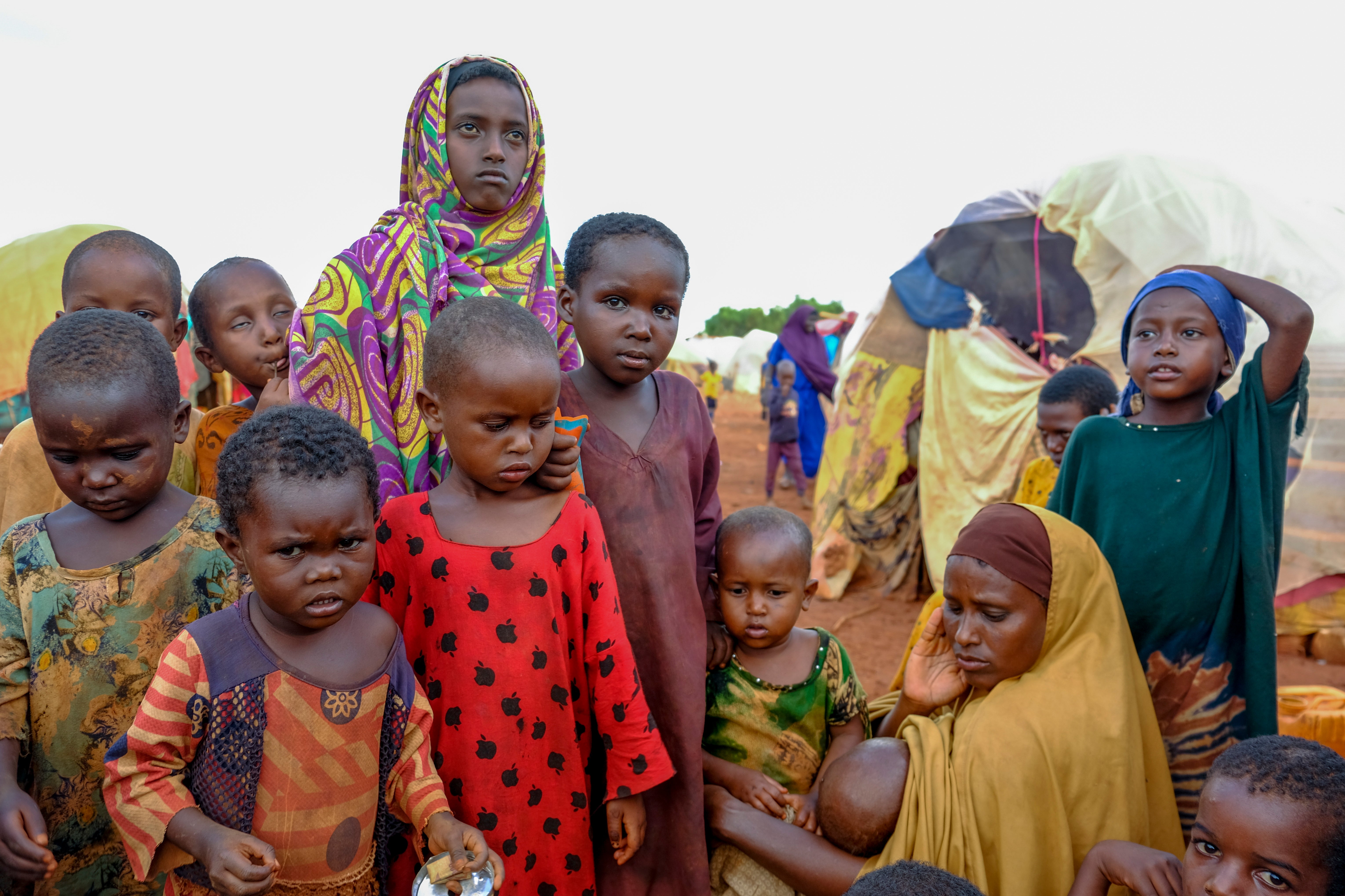 A mother and children displaced by drought in Somalia in October 2022