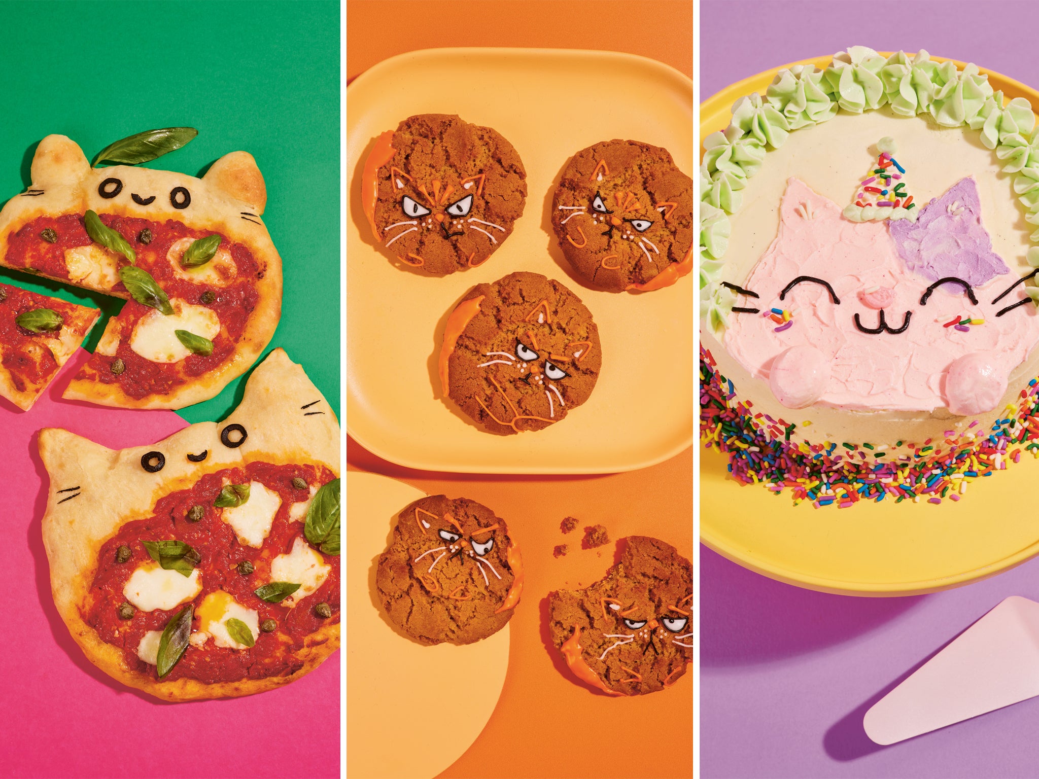 Fat cat pizzas; ginger snap cats; and happy purrthday cake