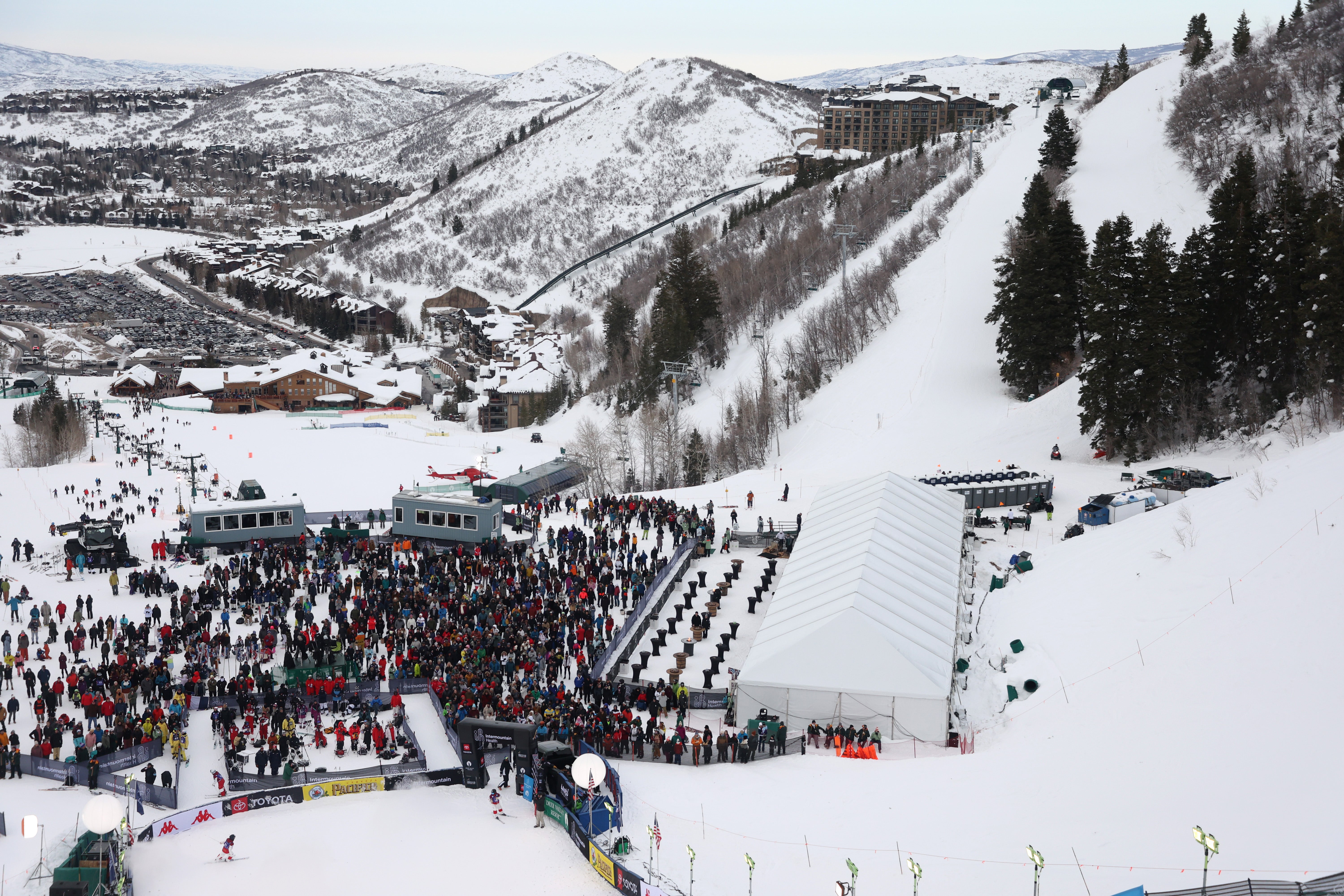 A general view during the Dual Moguls Preliminary Rounds on day three of the Intermountain Healthcare Freestyle International Ski World Cup at Deer Valley Resort on February 04, 2023 in Park City, Utah