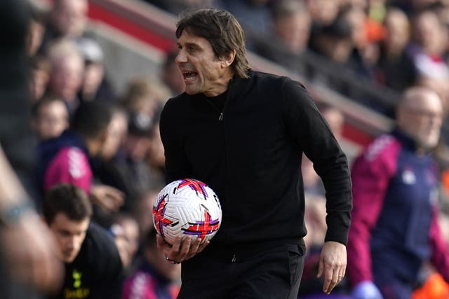 Antonio Conte launched into a furious tirade at his Tottenham players after their draw at Southampton (Andrew Matthews/PA)