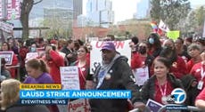 LA school strike – live: Second-largest district shut as teachers back workers in three-day protest