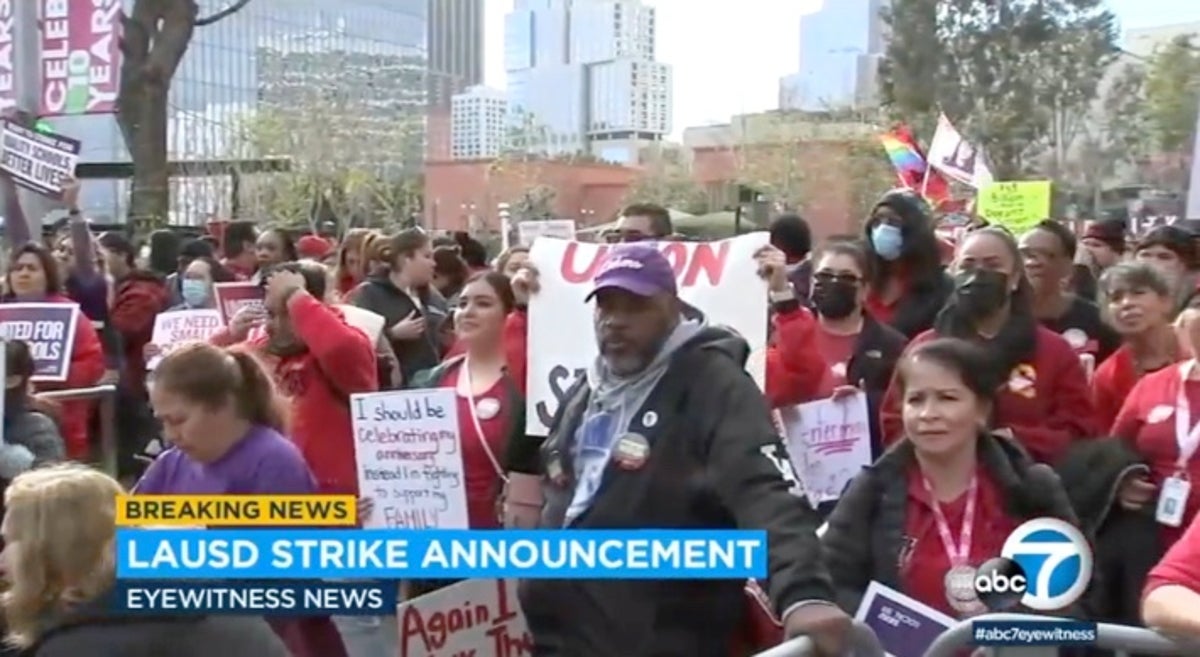 LA school strike – news: 420,000 students sent home as teachers back workers in three-day protest