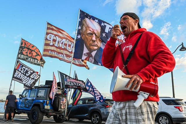<p>Supporters of former US President Donald Trump protest near Mar-a-Lago Club in Palm Beach, Florida</p>