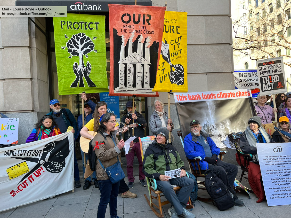 Senior citizens lead climate protest in rocking chairs at major banks