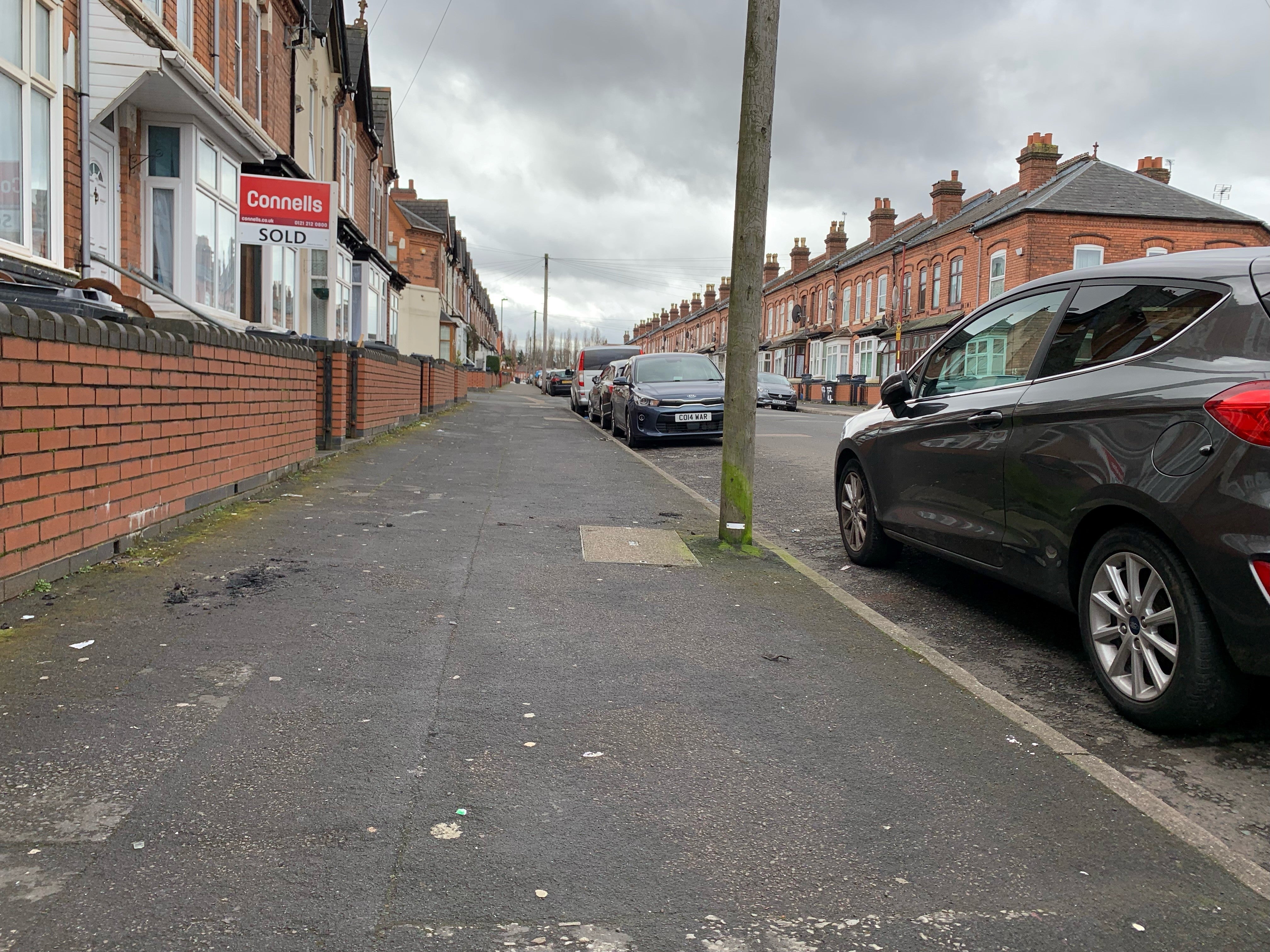 Brixham Road in Edgbaston, Birmingham, where a man suffered facial burns after his jacket was set alight as he walked home from a mosque on Monday evening