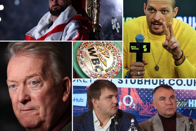 <p>The key players in negotiations between Tyson Fury (top left) and Oleksandr Usyk (top right)</p>