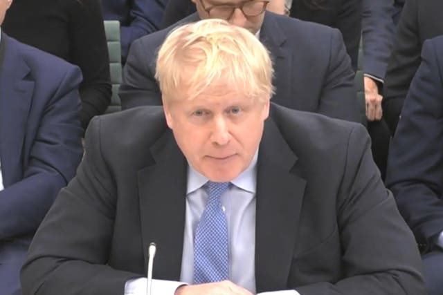 Boris Johnson giving evidence to the Privileges Committee at the House of Commons (House of Commons/UK Parliament/PA)