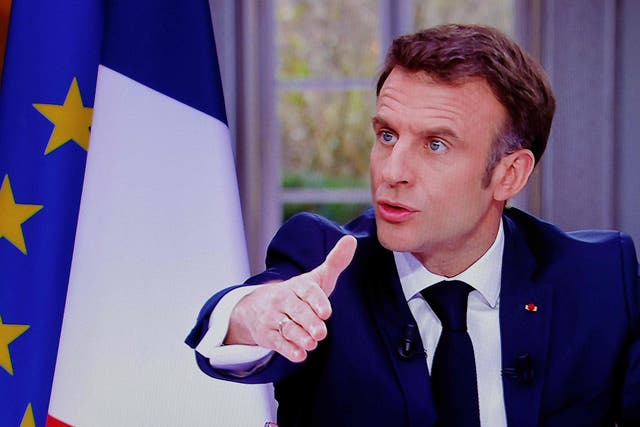 <p>Emmanuel Macron during the interview </p>