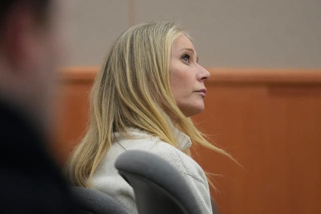 <p>Actor Gwyneth Paltrow looks on as she sits in the courtroom on Tuesday, March 21, 2023, in Park City, Utah</p>