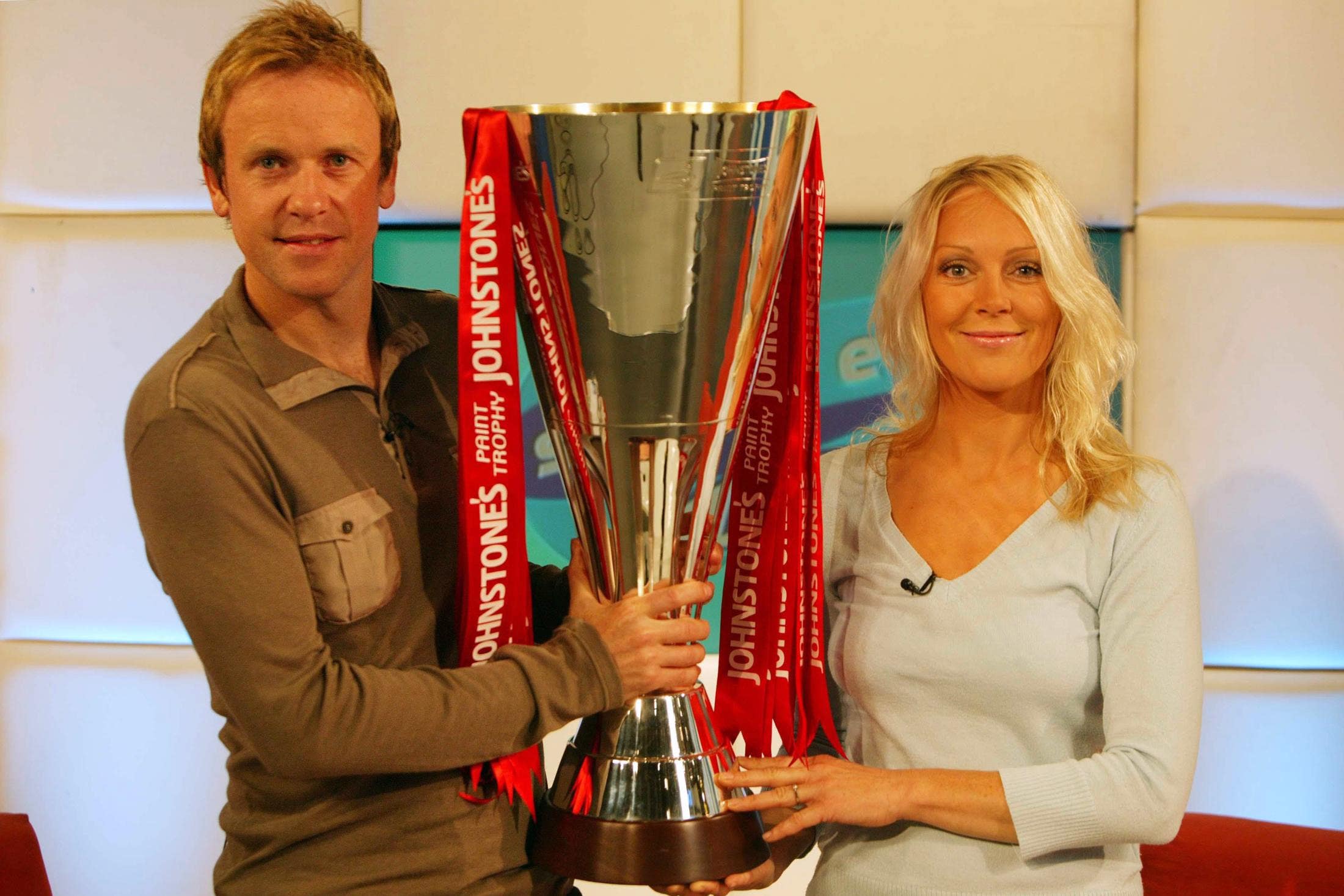Former Soccer AM presenters Tim Lovejoy and Helen Chamberlain (David Parry/PA)