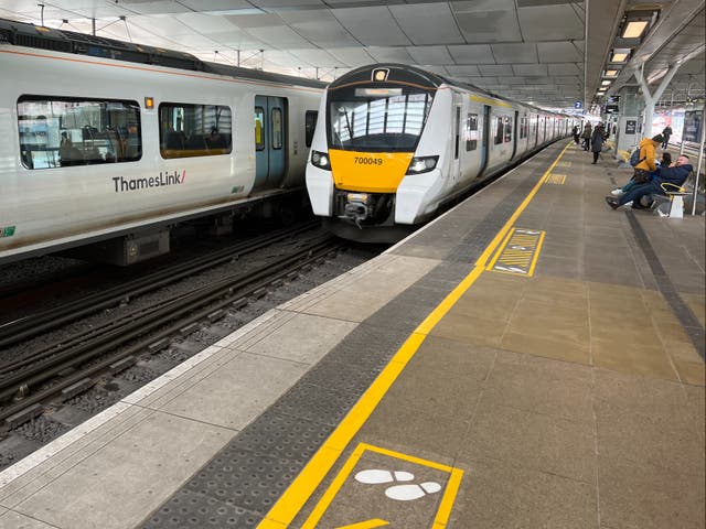 <p>Departing soon? Thameslink trains through central London were among those threatened with strike action by planned walk-outs in March and April</p>