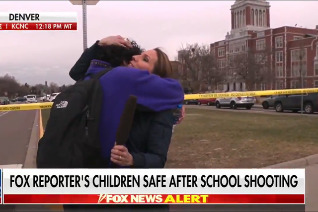<p>Fox News reporter hugs son during live broadcast of Denver school shooting </p>