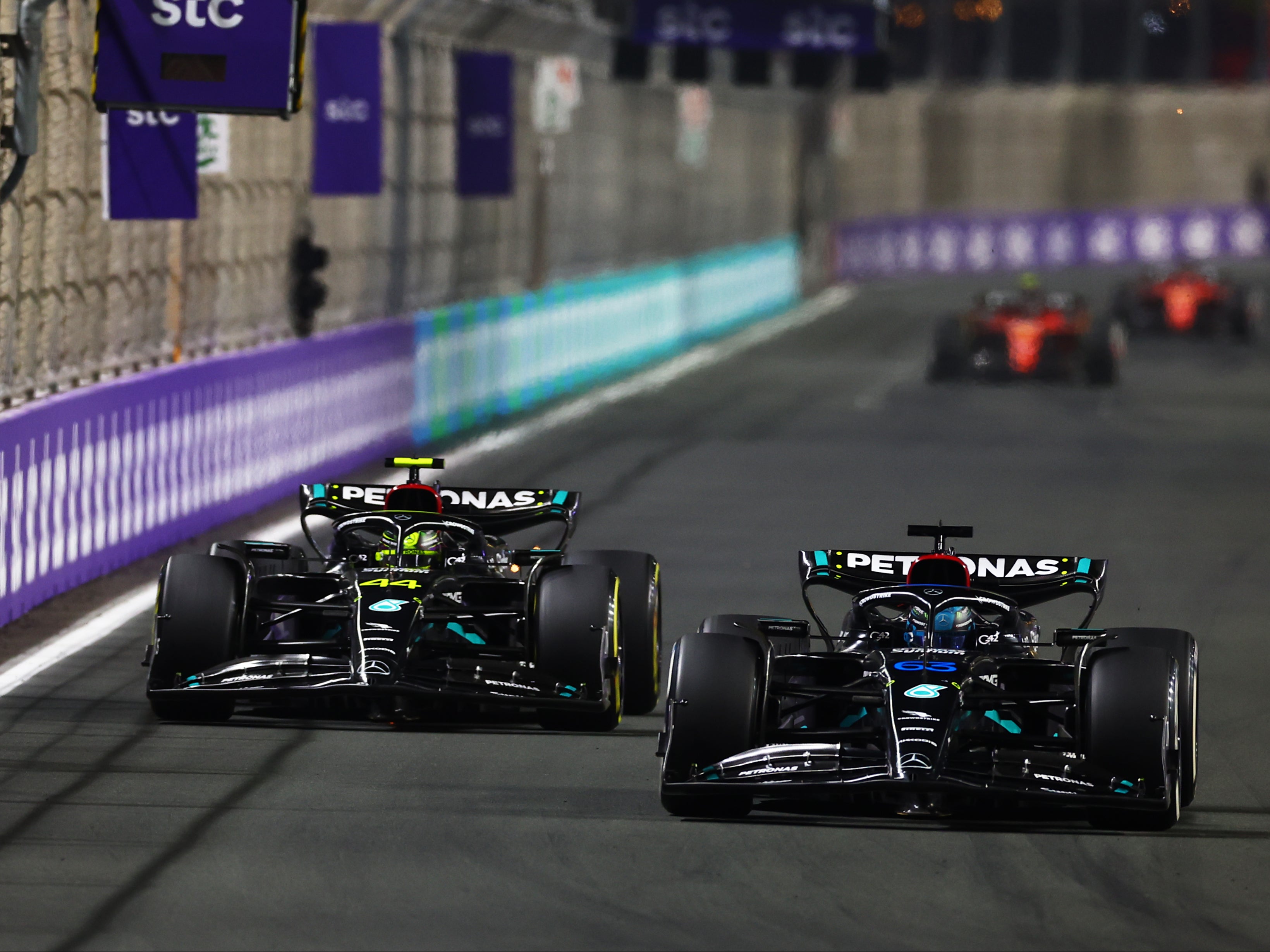 George Russell (right) finished ahead of teammate Lewis Hamilton in Saudi Arabia