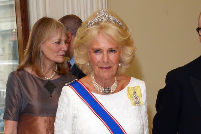 <p>Camilla, Queen Consort, attending the Royal Academy Annual Dinner in 2015</p>