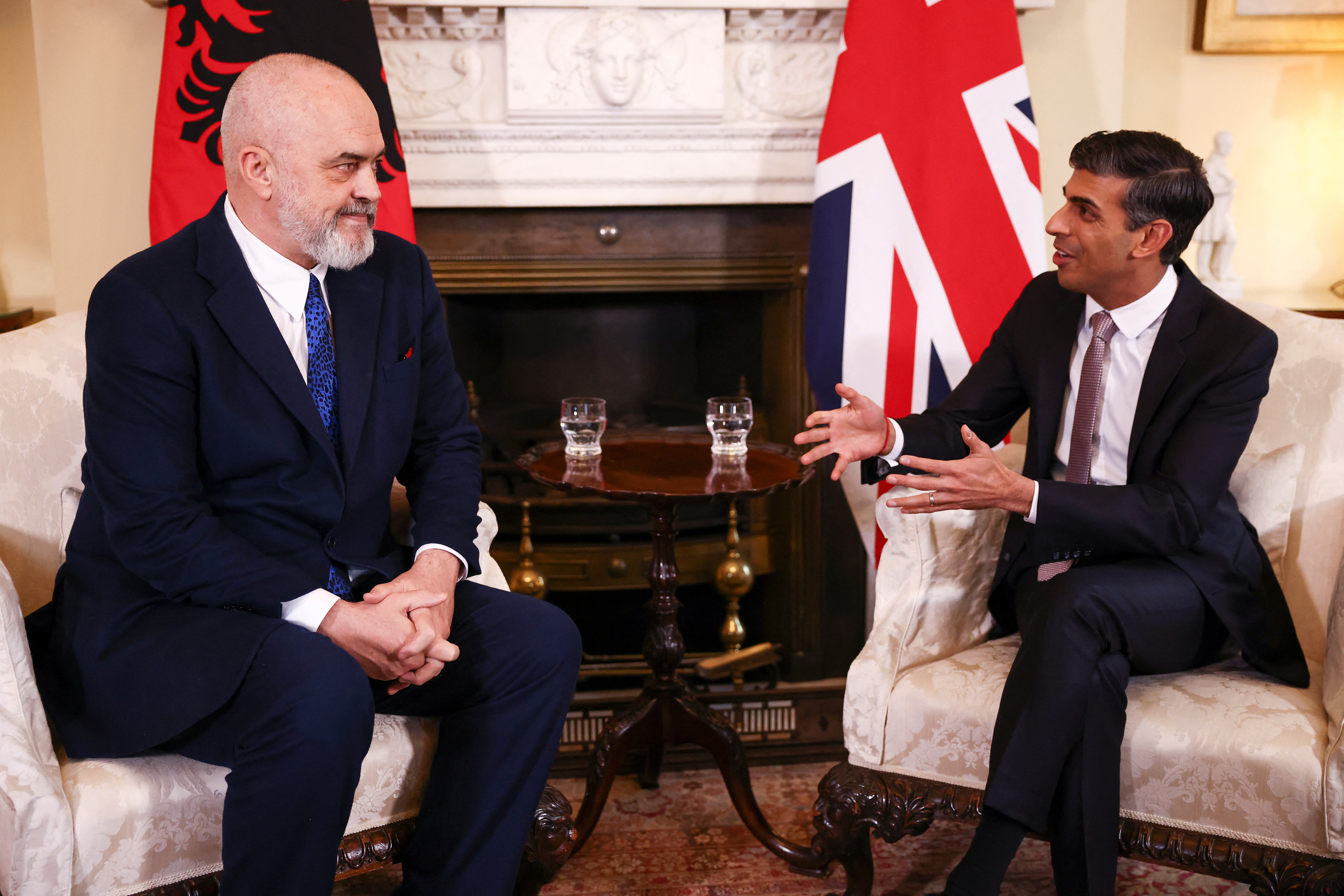 Prime Minister Rishi Sunak with Albanian premier Edi Rama in 10 Downing Street (Henry Nicholls/PA)