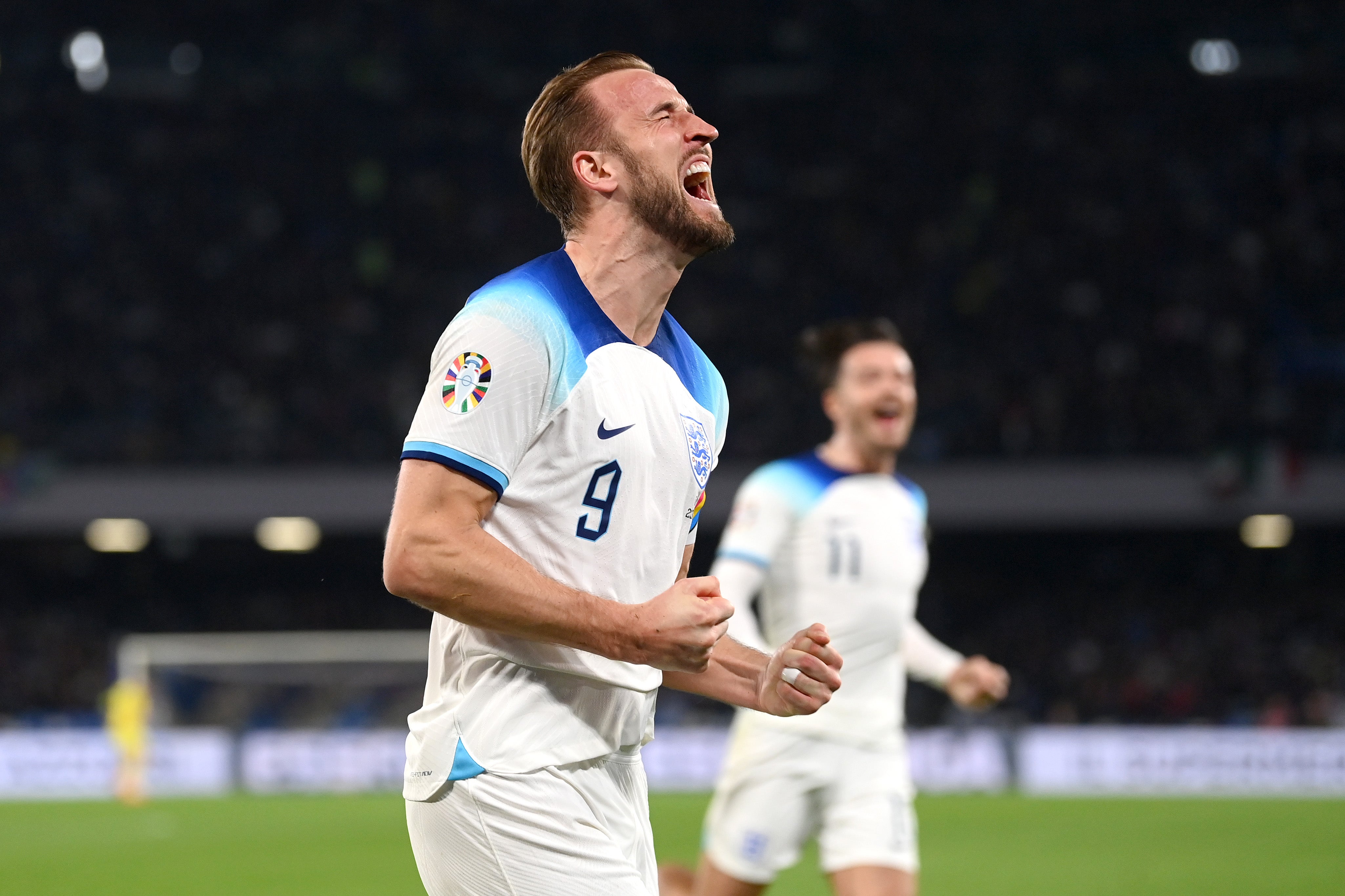 Harry Kane celebrates after scoring England’s second goal against Italy