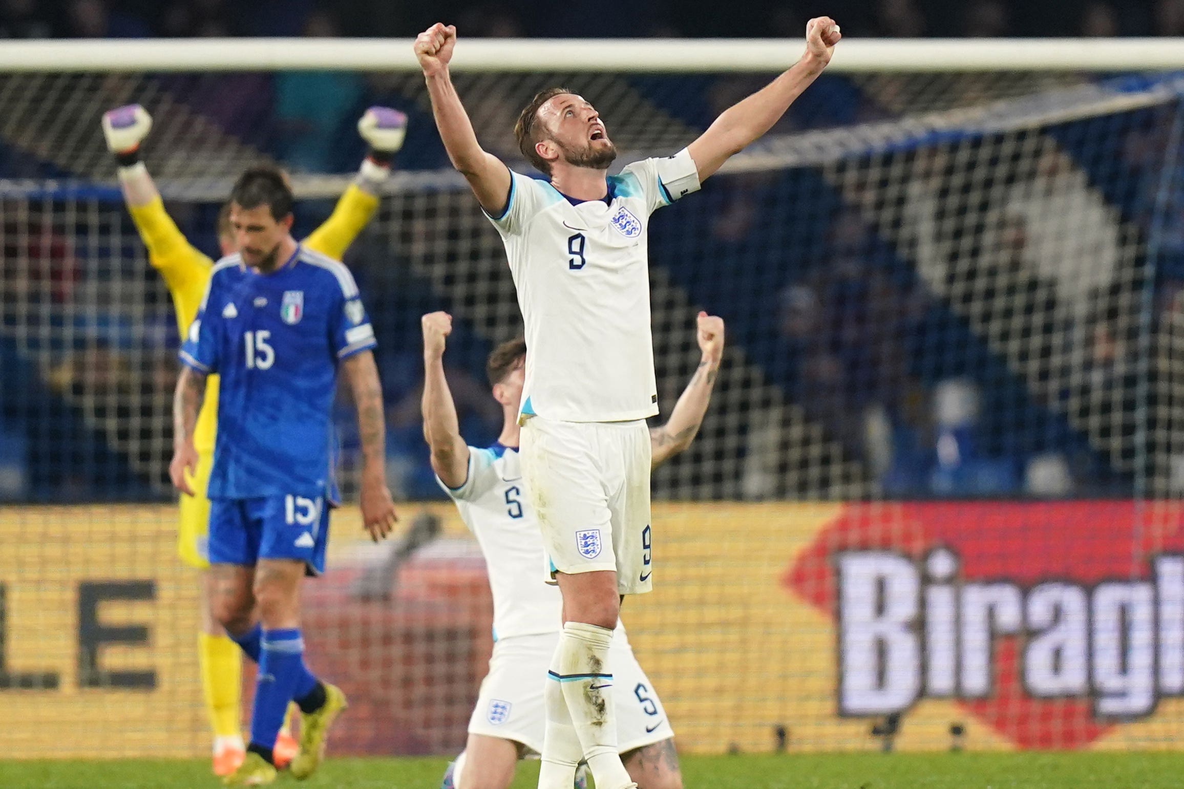 England’s Harry Kane celebrates after a record-breaking night in Naples (Adam Davy/PA)