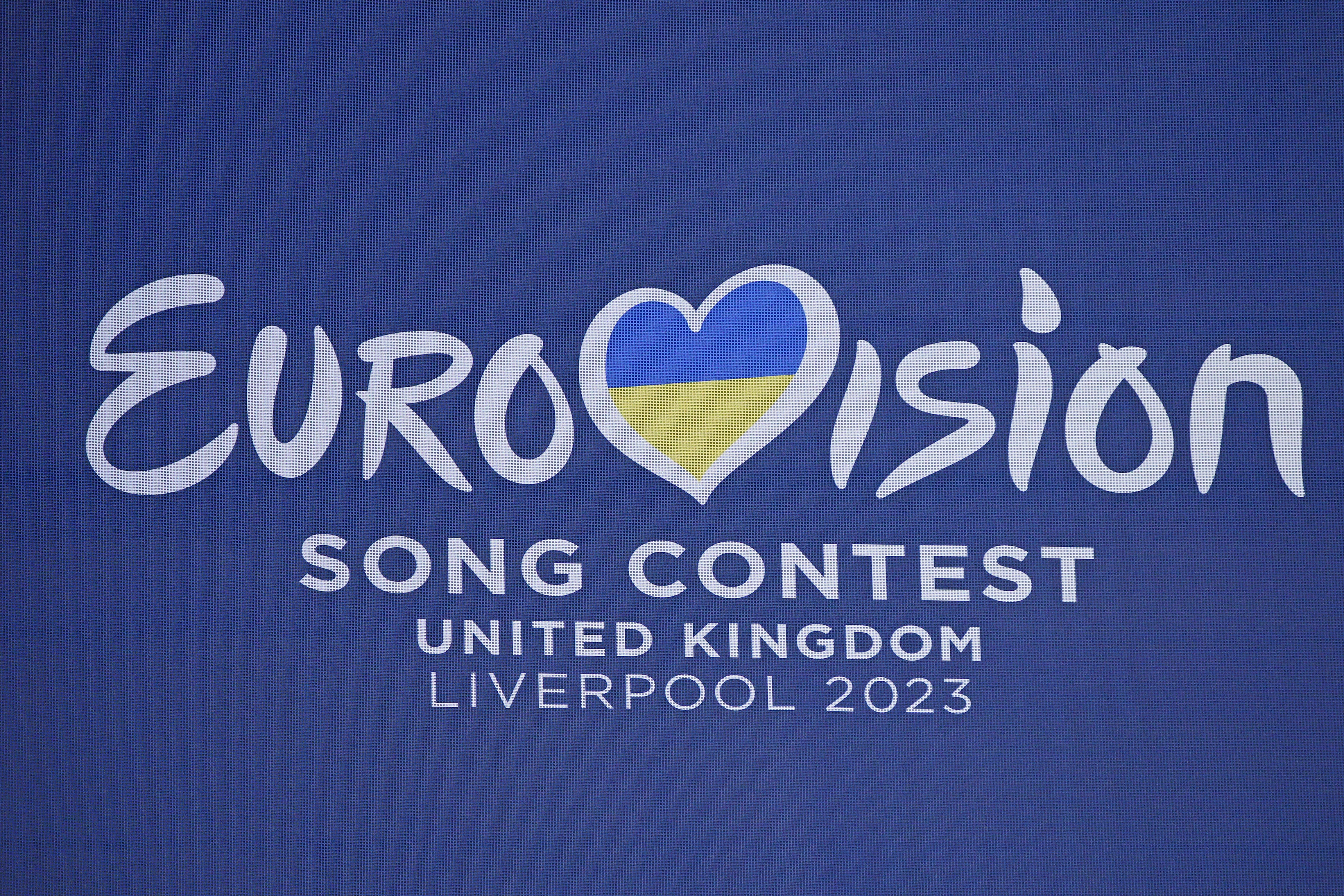 Eurovision Song Contest branding at St George’s Hall in Liverpool (PA)