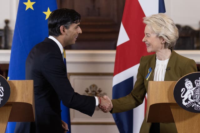 Prime Minister Rishi Sunak and European Commission president Ursula von der Leyen, announcing the deal last month (Dan Kitwood/PA)