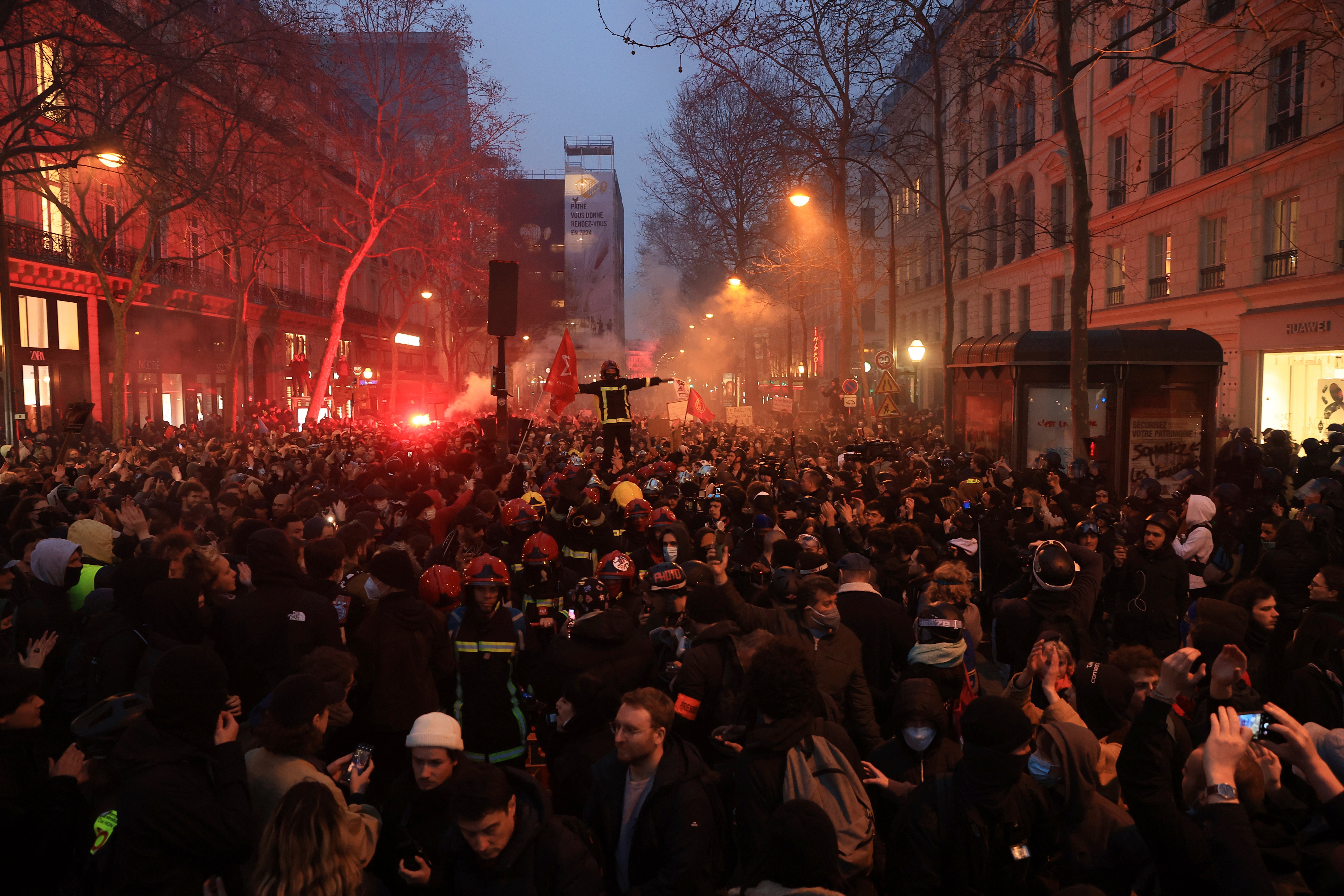 Protesters march during Thursday’s rally in Paris