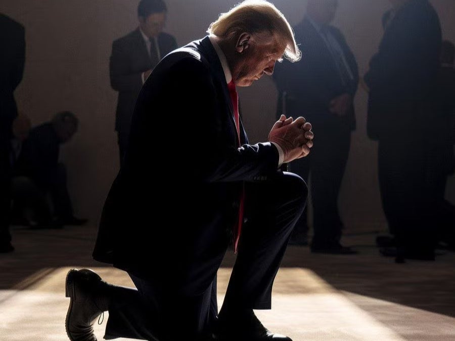 A deepfake image of Donald Trump praying
