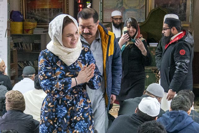 SNP leadership candidate Kate Forbes during a visit to the Zakariyya Masjid mosque in Wishaw, North Lanarkshire (Jane Barlow/PA)