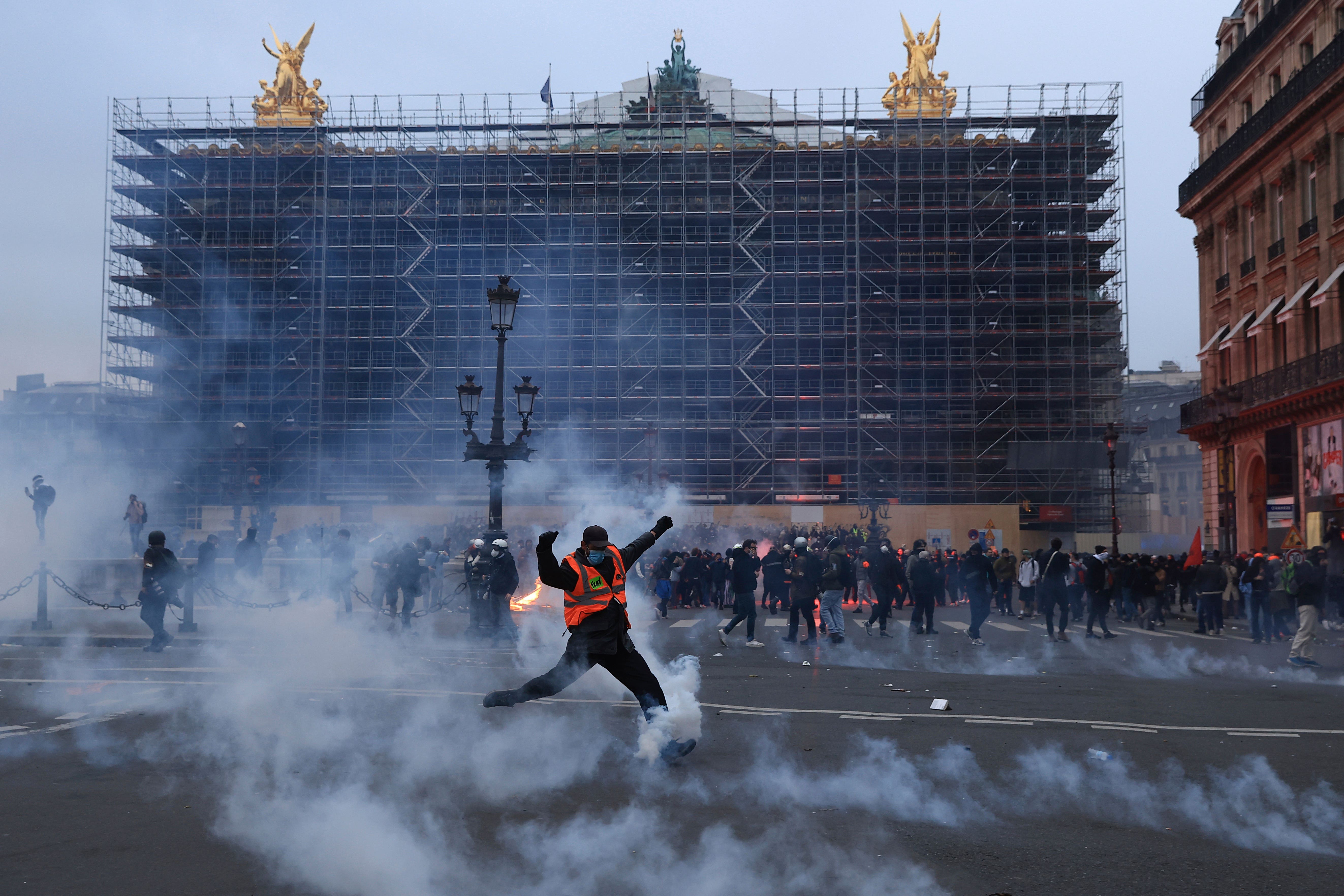 Protests at pension reforms have sparked ugly scenes in France