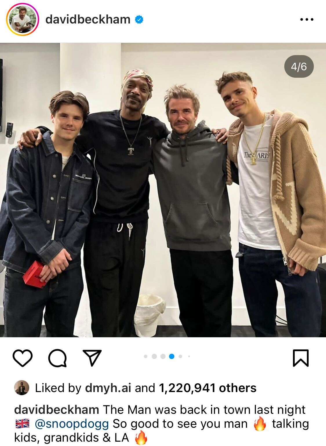 David Beckham posted a photograph of him and his sons Cruz and Romeo meeting Snoop Dogg in London