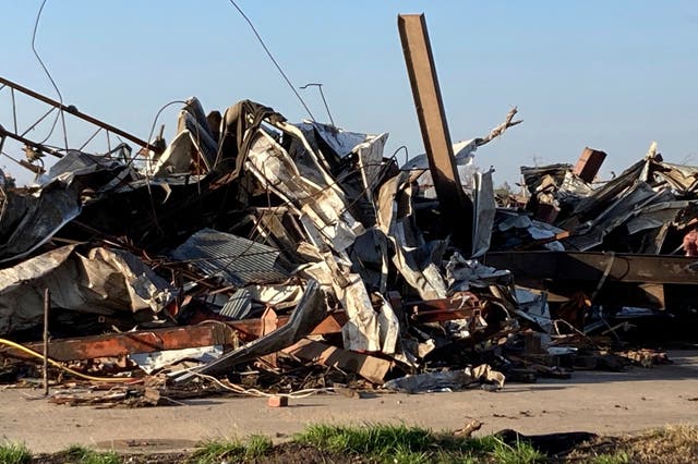 <p>A town in Mississippi was obliterated by a powerful tornado overnight on Friday </p>