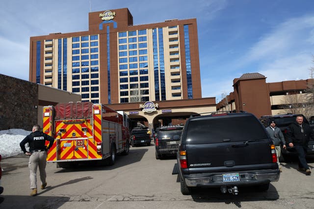 <p> Law enforcement personnel are seen outside of the Hard Rock Casino and Hotel on March 25, 2023 in Stateline, Nevada</p>