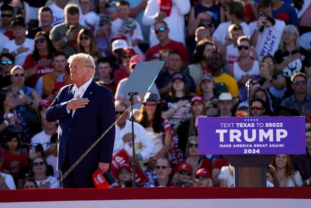 <p>Former President Donald Trump arrives at a campaign rally at Waco Regional Airport Saturday, March 25, 2023, in Waco, Texas</p>