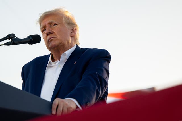 <p>Former U.S. President Donald Trump speaks during a rally at the Waco Regional Airport on March 25, 2023 in Waco, Texa</p>