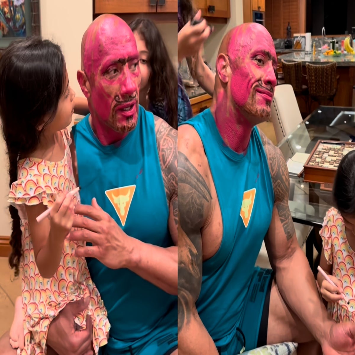 Make me look handsome': Dwayne Johnson gets hilarious lipstick-heavy  makeover from his daughters | The Independent
