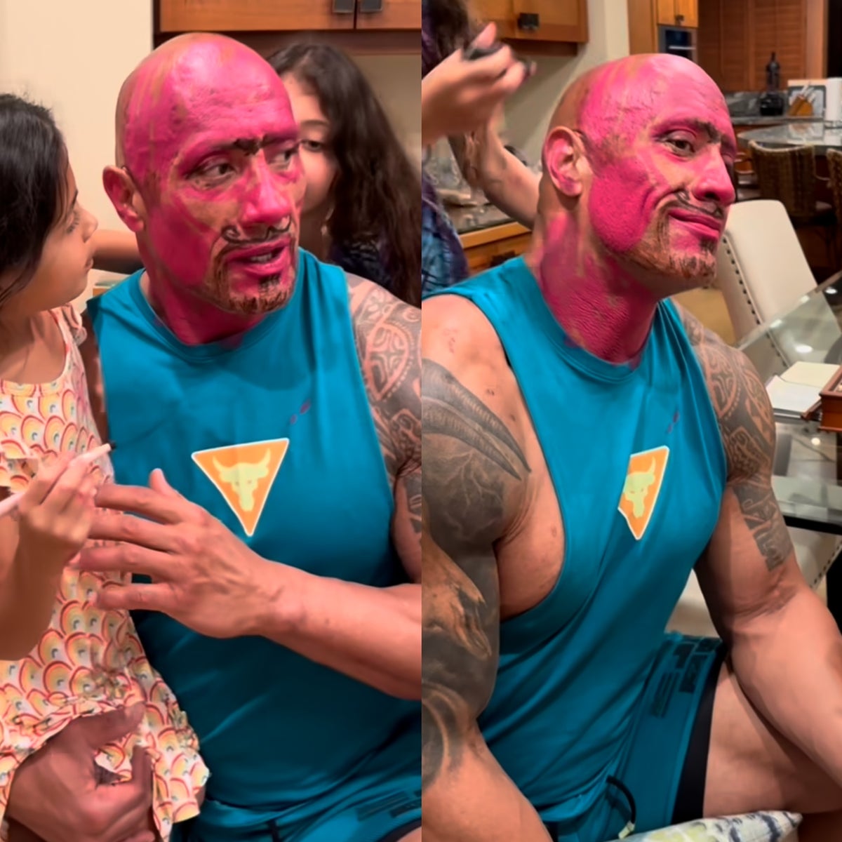 Make me look handsome': Dwayne Johnson gets hilarious lipstick-heavy makeover from his daughters | The Independent