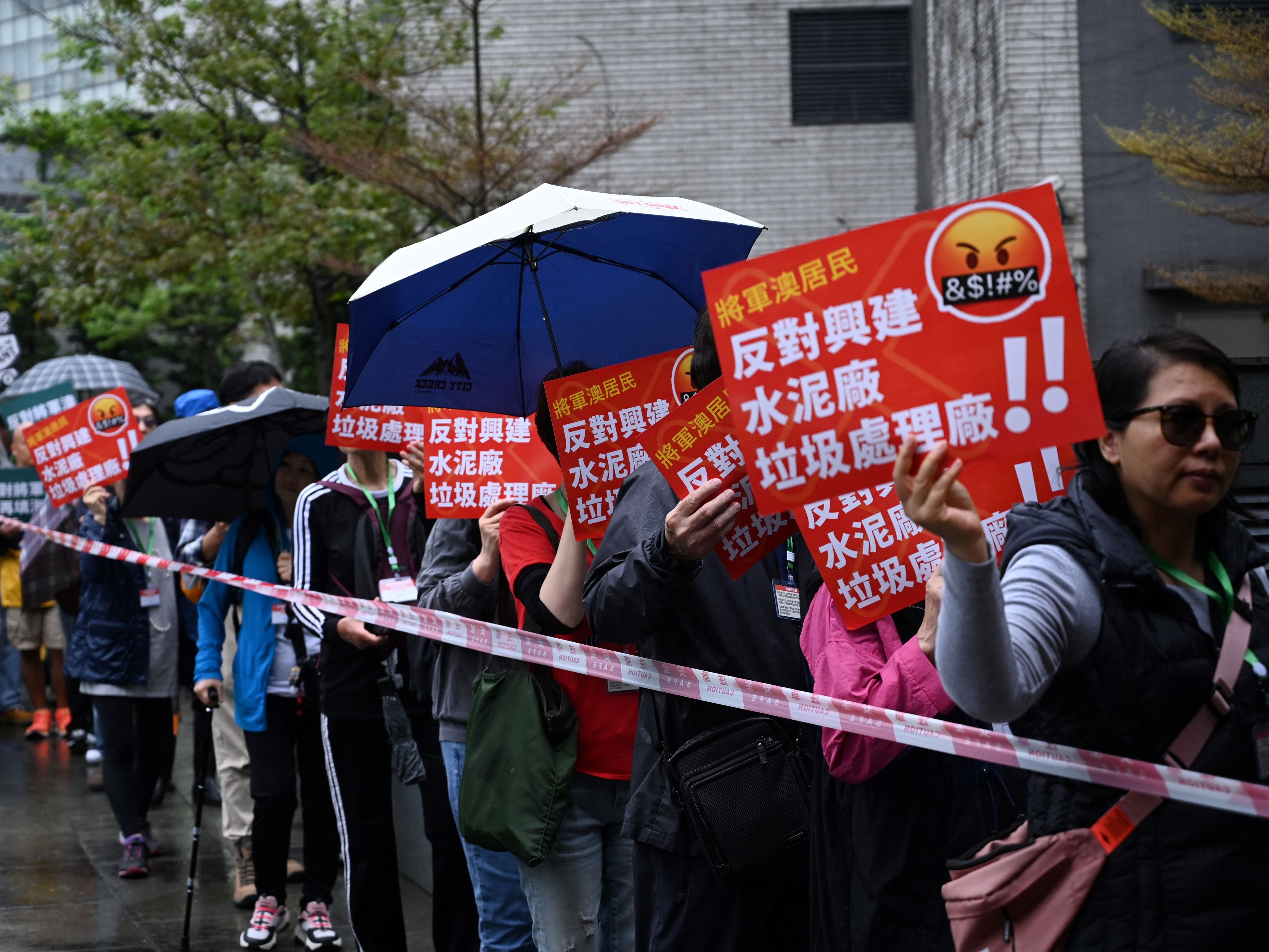A group of residents hold the first authorised protest and march in several years in Hong Kong against the proposal for reclamation in the district on Tseung Kwan O on 26 March 2023
