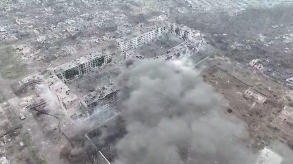 Drone footage shows Bakhmut in ruins