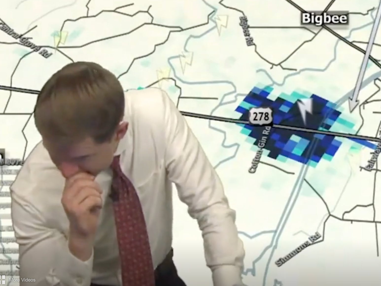 <p>Matt Laubhan,  chief meteorologist for local TV station WTVA, struggled to contain his emotions as he gave a report of the tornado heading towards the town of Amory</p>