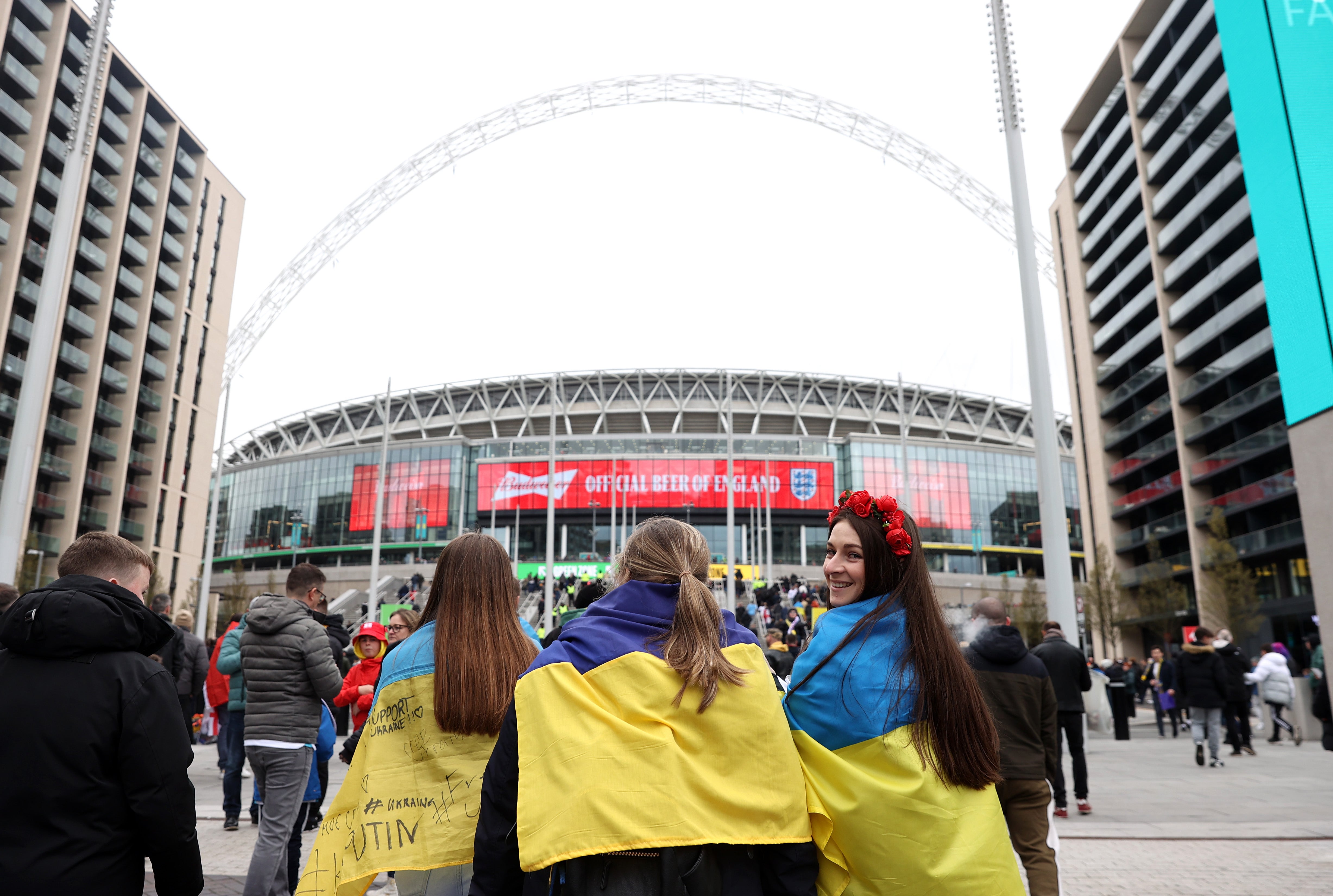 Ukrainian fans arrive at Wembley before kick-off