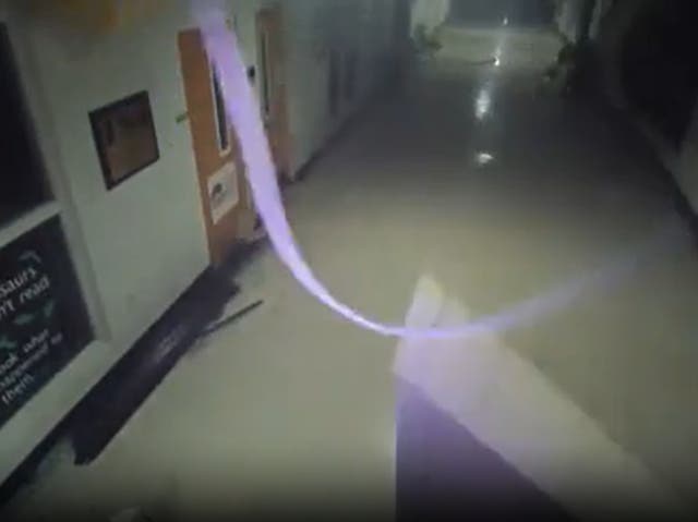 <p>Surveillance footage shows a tornado ripping through Amory High School just before 11pm on Friday 24 March 2023</p>