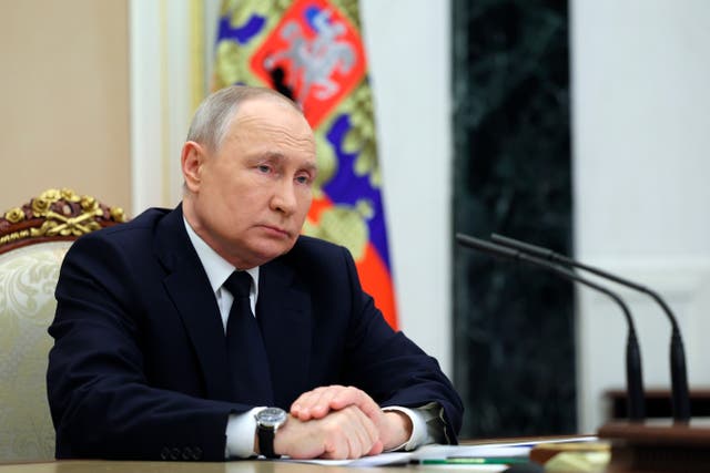 <p>Vladimir Putin in Moscow on Saturday</p>