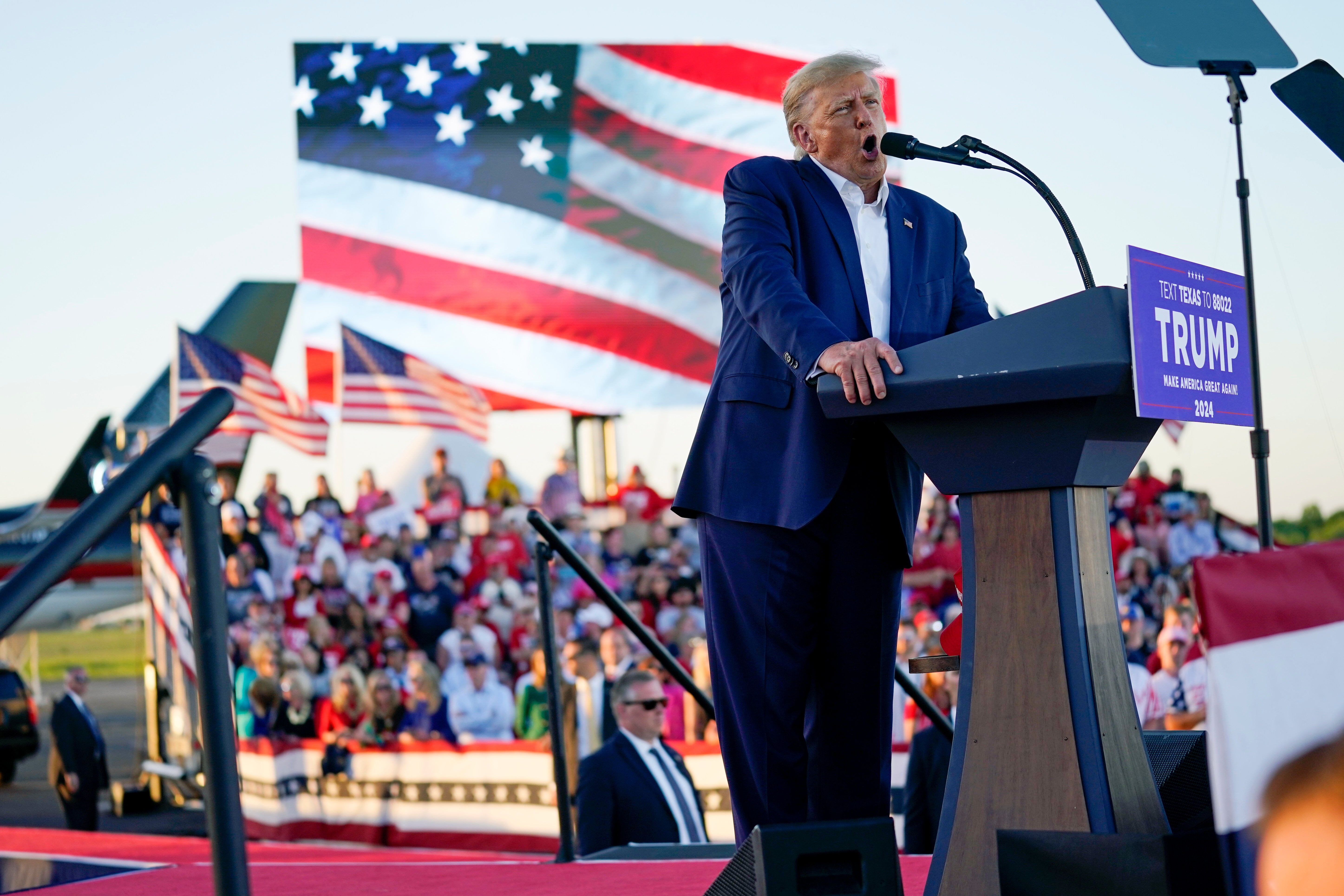 Donald Trump speaks at a rally in Waco, Texas.