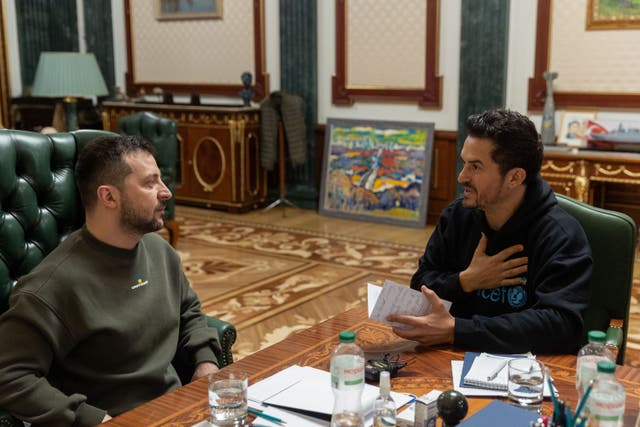 President Volodymyr Zelensky meeting actor Orlando Bloom in Kyiv (Office of the President of Ukraine/PA)
