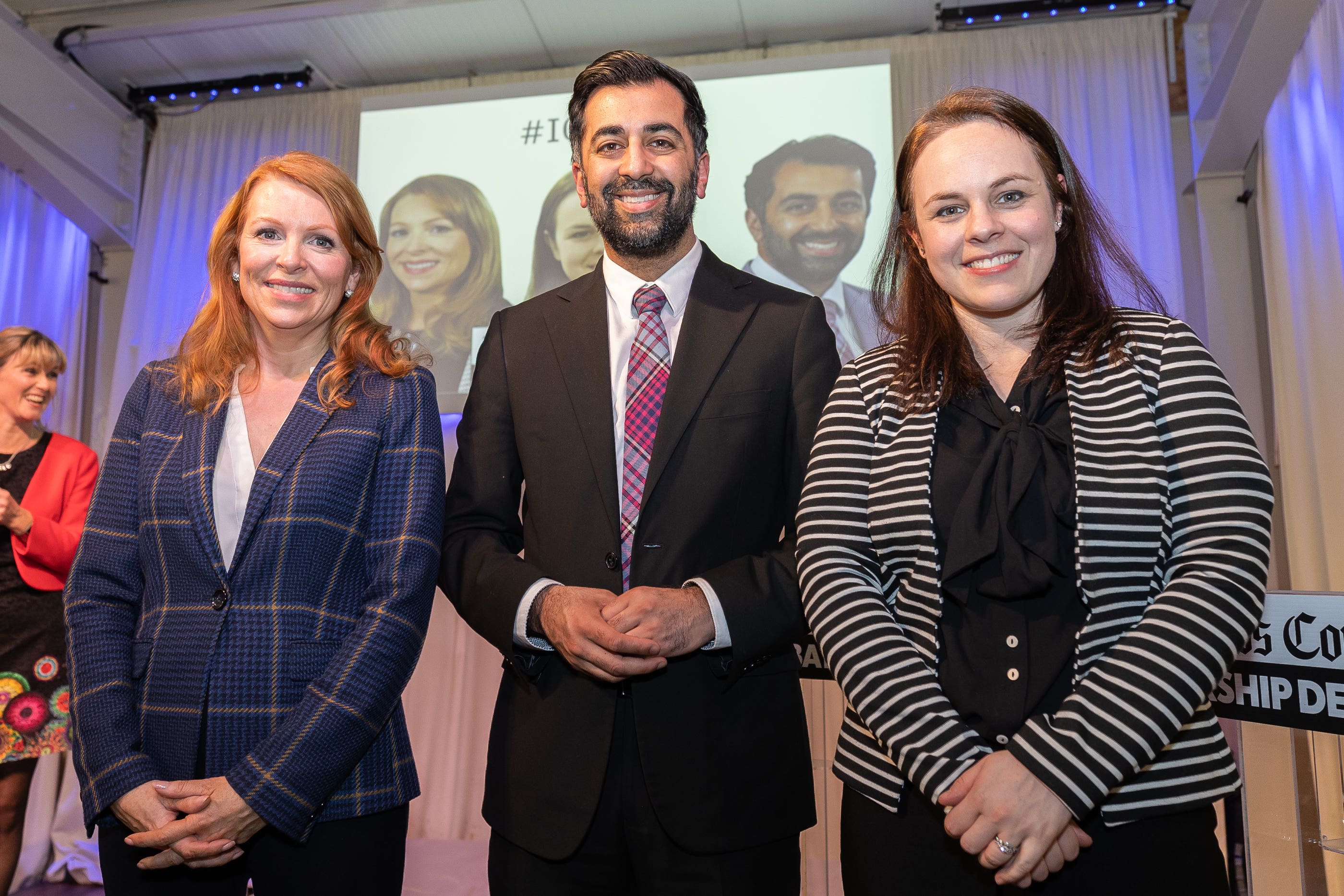 Ash Regan, Humza Yousaf and Kate Forbes will find out who will become the next FM at about 2pm on Monday (Paul Campbell/PA)