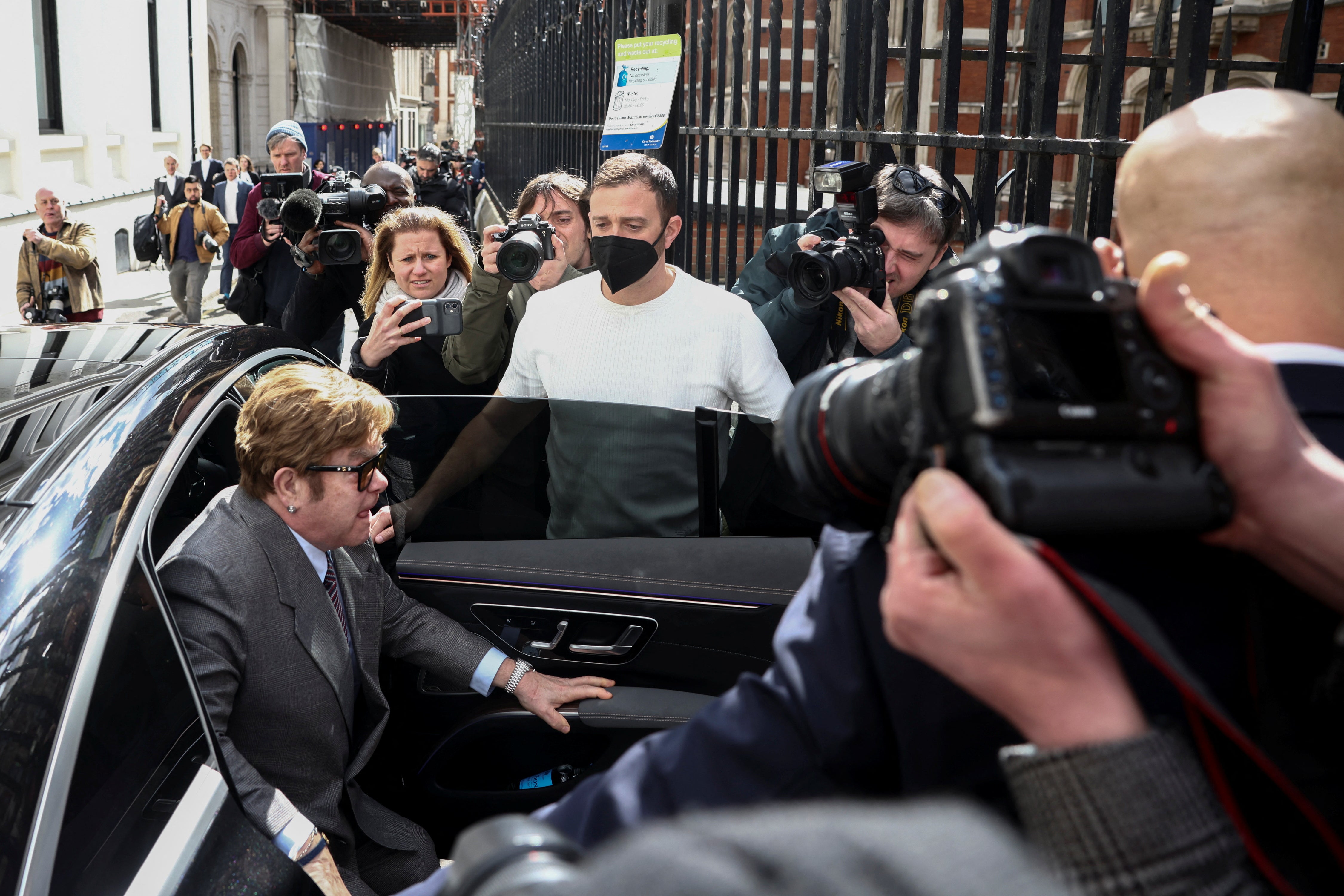 Elton John arrives at the High Court in London