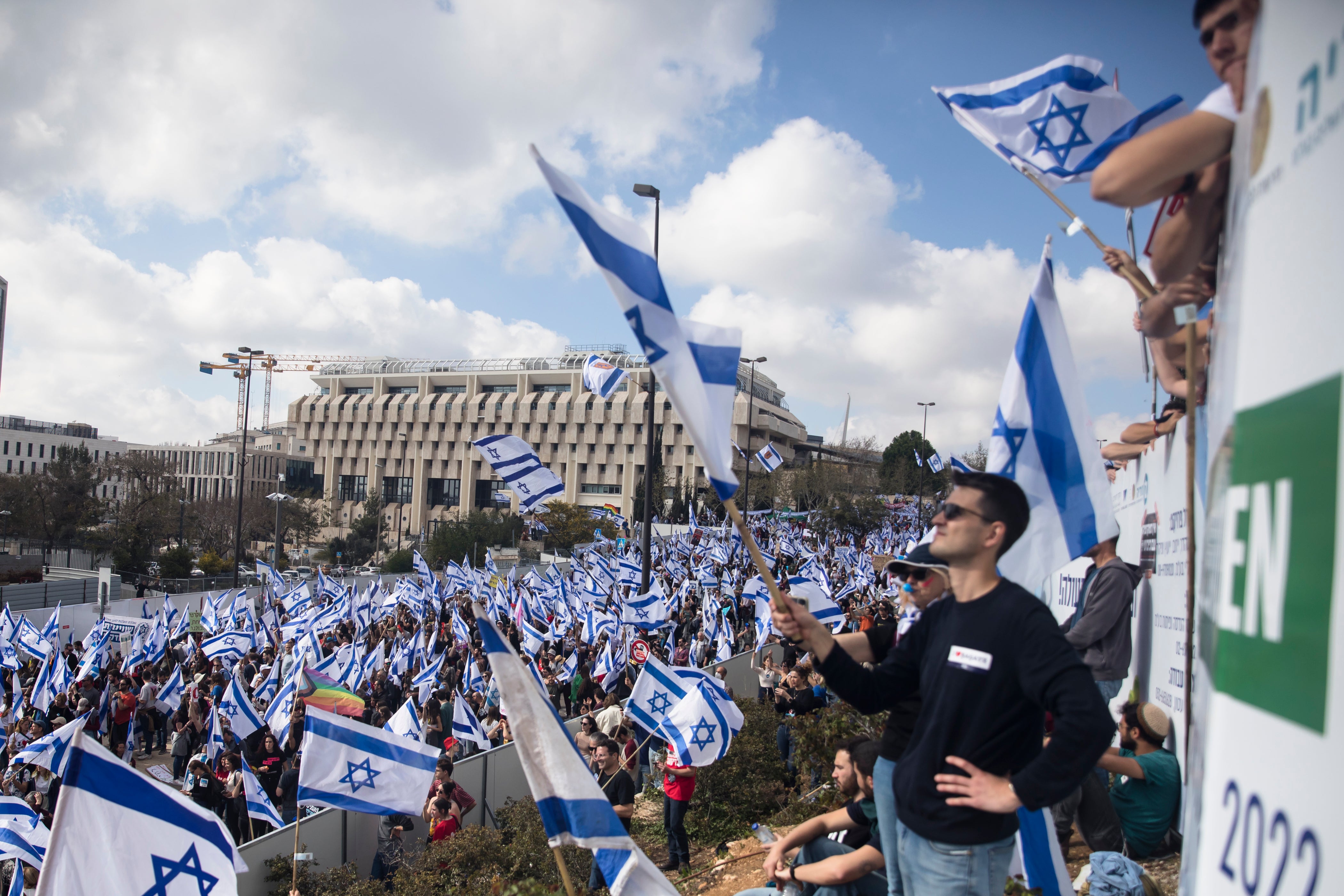 Protesters in Jerusalem take part in a rally against the Israeli government’s plans to overhaul the justice system