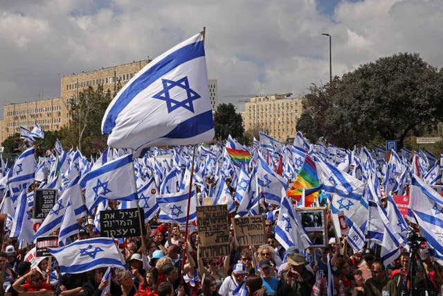 <p>Protesters gather outside Israel’s parliament</p>